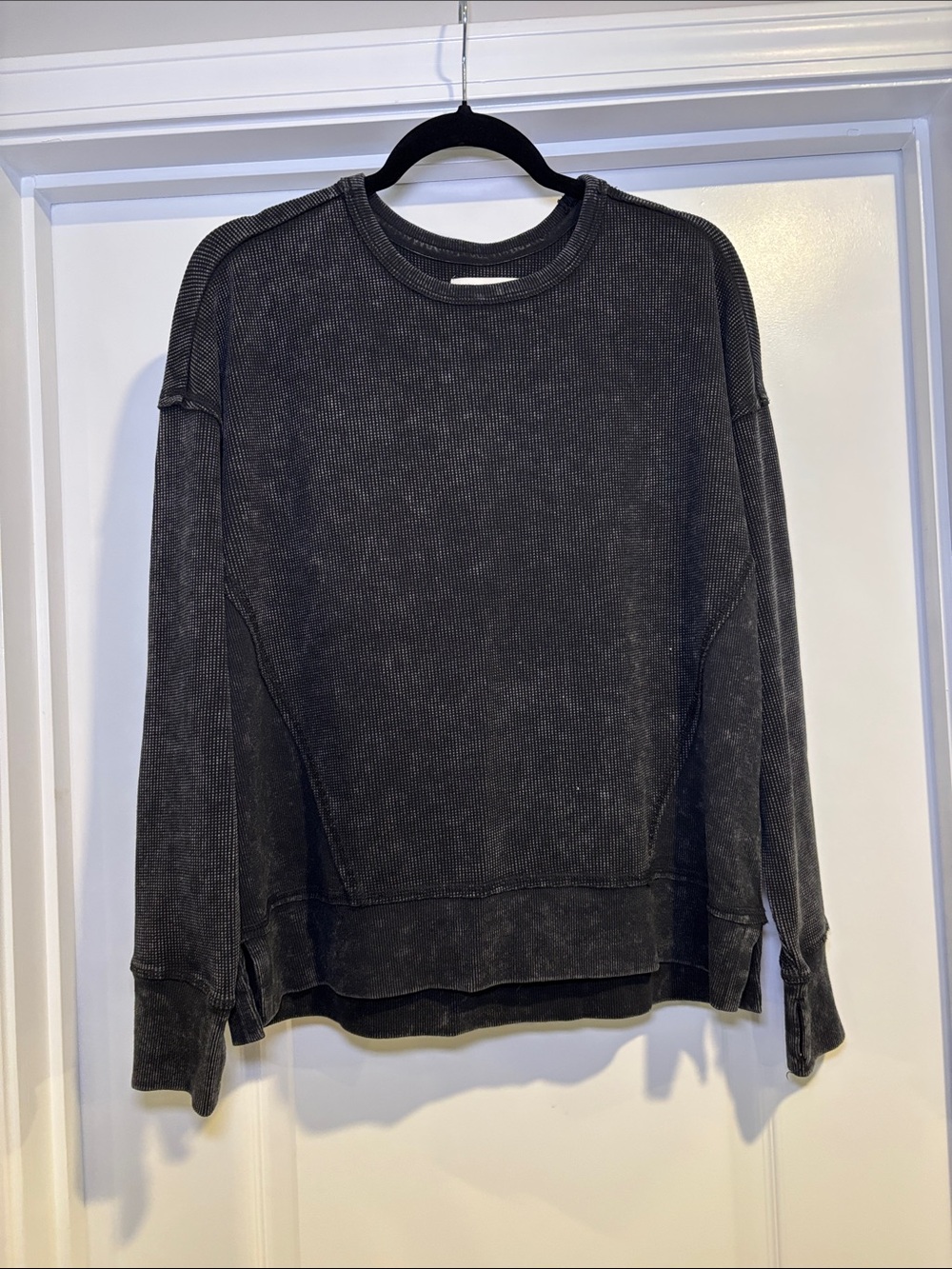 NWOT Seven7 Washed Black Crewneck Knit Sweater